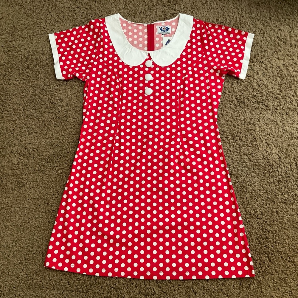 NWT~Red 1960’s Mod Inspired Dolly Mini Dress; Polkadots, Peter Pan Collar, Cute!